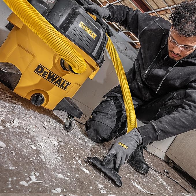 DEWALT 16 Gallon Shop Vacuum Wet/Dry, 6.5 Peak HP, Heavy Duty Poly Vac with Powerful Suction, Cart Style Wet/Dry/Blow 3 in 1 Multifunction Wet and Dry Shop Vacuum, Built-in Drain, DXV16PA