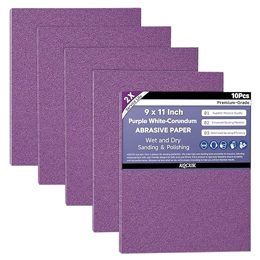 Premium White Corundum 180 Grit Sandpaper, 9 x 11 Inch Heavy Duty Wet Dry Abrasive Sheets for Wood Metal Automotive Sanding and Smoothing 10Sheets