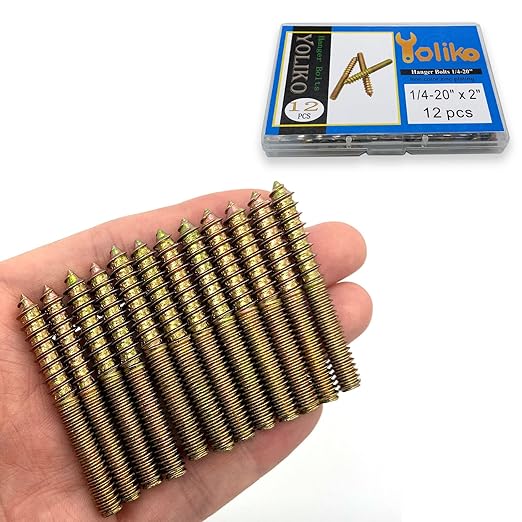12 Pack 1/4-20 x 2 Inch Hanger Bolts 1/4-20" Double Headed Bolts 1/4 Wood Dowel Screw Self-Tapping Screw Hanger Bolts for Furniture Screws Threaded Rods Bolt 50mm Length