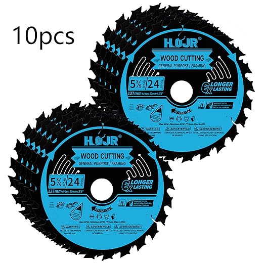 10-Pack 5-1/2 Inch 24-Tooth 20mm Arbor Woodworking Circular Saw Blade,Framing/General Purpose Wood Cutting Saw Blade,with Non-Stick Coating - TF, 5-1/2" 24T 20mm