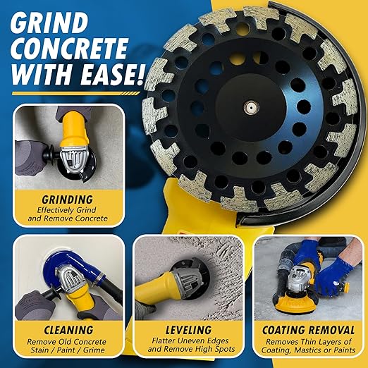 7" High Performance Diamond Grinding Wheels for Concrete, Paint, Epoxy, Mastic, Coating Removal, #30/40 Grit, T-Segments, 5/8"-11 Arbor