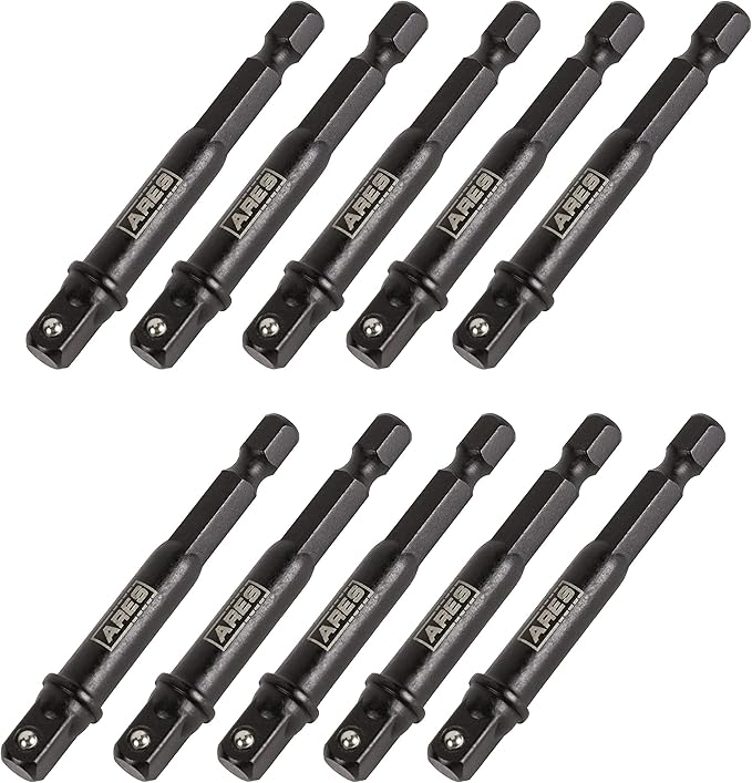 ARES 70384-10-Piece 1/4-Inch Drive 3-Inch Impact Grade Socket Adapter Set - Turns Impact Drill Driver into High Speed Socket Driver
