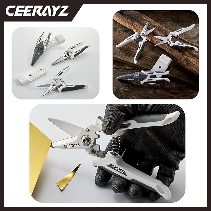 8" Scissors All Purpose, Heavy Duty Scissors Industrial, Multipurpose for DIY Projects, Office, Production Lines, Pruning, with Protective Sheath and Magnetic Holder (White/Gray)