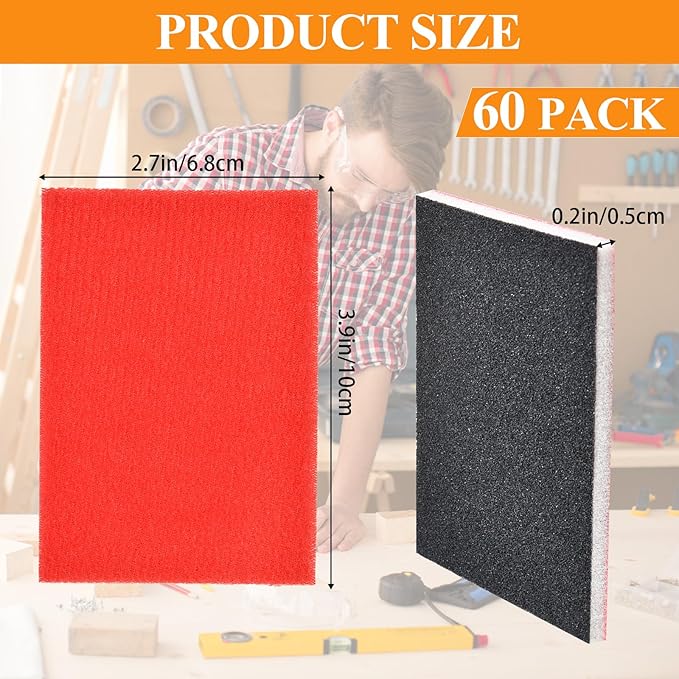 60 Pcs 180-3000 Grit Sanding Sponge Set, 3 x 4 Inch Ultra Fine Sanding Sponges Pads, Wet and Dry Sand Paper for Metal Wood Furniture Drywall Walls Stone Automotive Paint Plastic