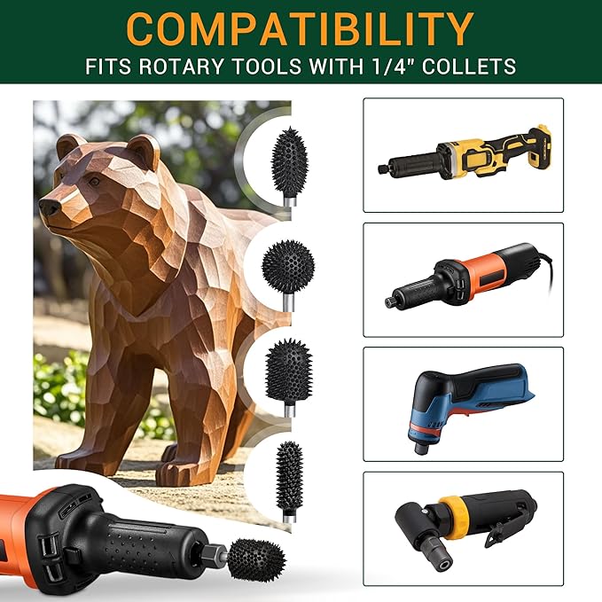 Extreme Coarse Ball Nose Rotary Burr, 1??" Shaft, Wood Rasp Bit for Drill-Bosch,Foredom, DeWalt, Milwaukee Tools- Abrasive Tungsten Carbide