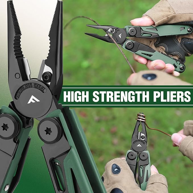FLISSA Multitool, 15-in-1 Multi Tool Pocket Knife with Sheath, Stainless Steel EDC Multitool Pliers for Men, All-in-One Tools for Camping, Fishing, Survival ??Ideal Christmas Gift for Man