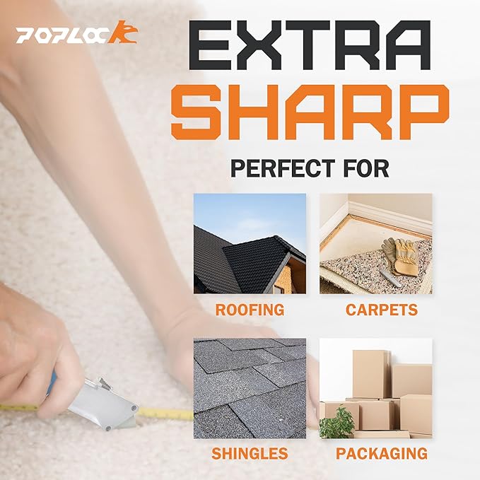 Poplock Hook Blades for Utility Knife, 20 Pack SK2 Steel Hook Utility Knife Blades, Long-Lasting Wide R-Curve Design for Roofing, Carpet & Cardboard ??Fits Standard Box Cutters