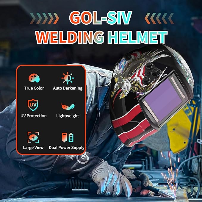 Auto Darkening Welding Helmet-True Color Large Viewing Screen 4×4 -Solar&Battery Power-Welding Mask 4 Sensor-Adjustable Shade 9/9-13 Welder Hood For SMAW, MIG, TIG, GTAW