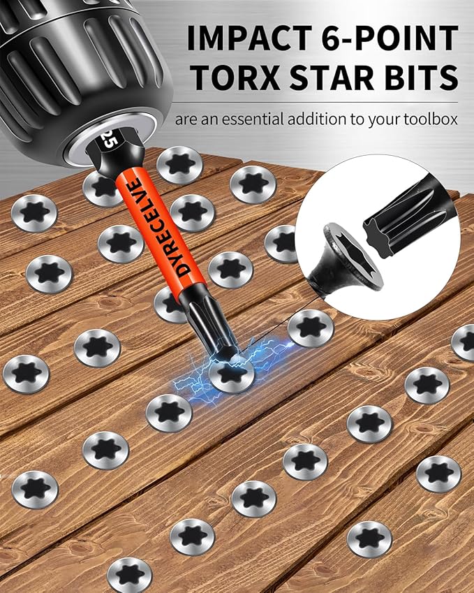 Impact Torx Bit Set T15 T20 T25 T30 T40, 10-Pack 2 Inch S2 Steel Magnetic Power Bits for Impact Driver, 1/4 Inch Hex Shank Heavy Duty Magnetic Grip (Anti-Slip)