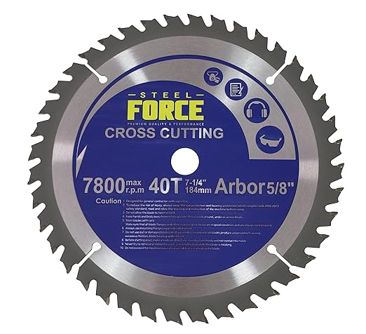 Steel Force WC7224 7-1/4 Inch 40T with 5/8 Inch Arbor TCT Circular Saw Blade for Wood Cutting (40T)