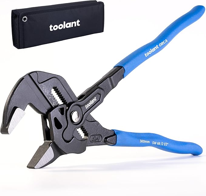toolant 12-INCH Plier Wrench, CR-V Construction Adjustable Wrench With Pouch, Black Finish Smooth Jaw Pliers, Parallel Jaws with Comfortable Grips, Suitable for All Types of Nuts, Water Pipes, etc