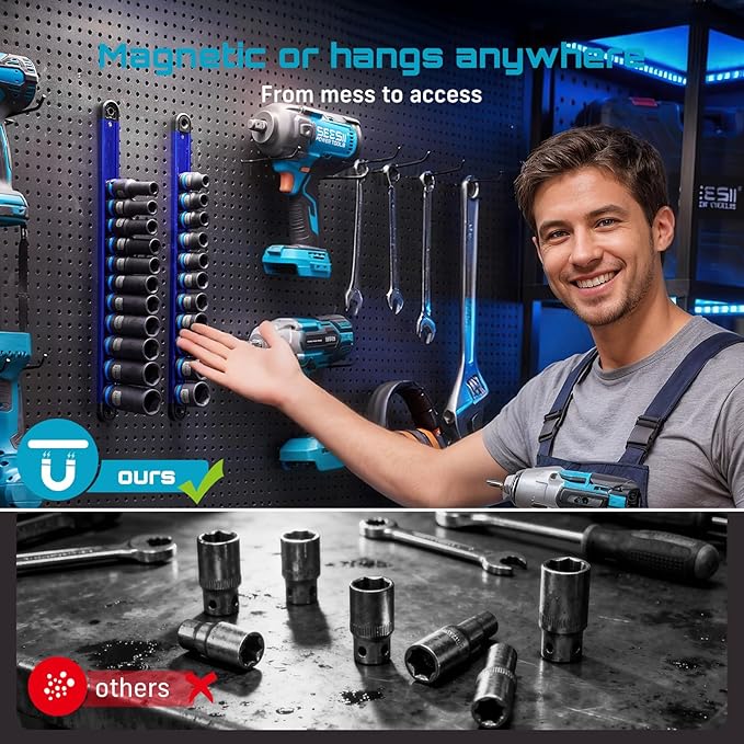 SEESII CR-MO 1/2" Drive Impact Socket Set with Magnetic Organizer, 11pc Deep Metric (10-24mm), 6-Point for Impact Wrench & Ratchet, Professional for Lug Nut, Wheel & Suspension Repair