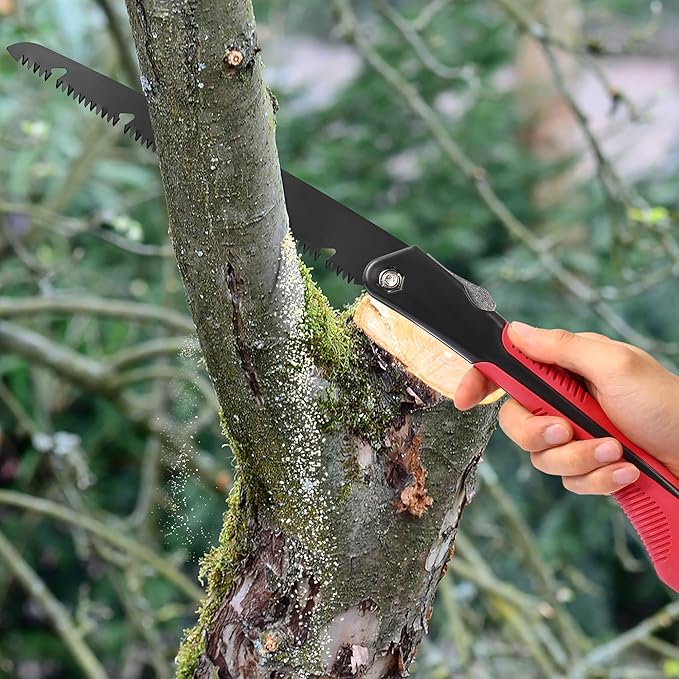 Folding Camping saw 10 inch ??SK9 High-Carbon Steel TEFLON-Coated Rust-Resistant, 2 Locking Positions, Hand Saw for Garden Tree Limbs, Wood Cutting & Outdoor Camping (2 Extra Blades)