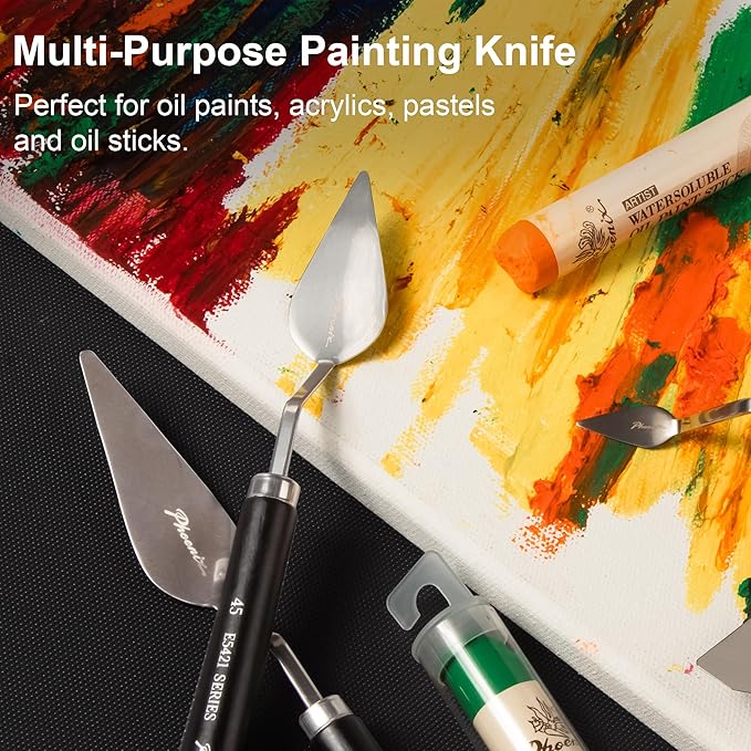 PHOENIX Flexible Palette Knife Set - 5 Pieces Stainless Steel Painting Knives with Gift Box, Art Knife with Wood Handle, Paint Spatula for Oil Acrylic Paint