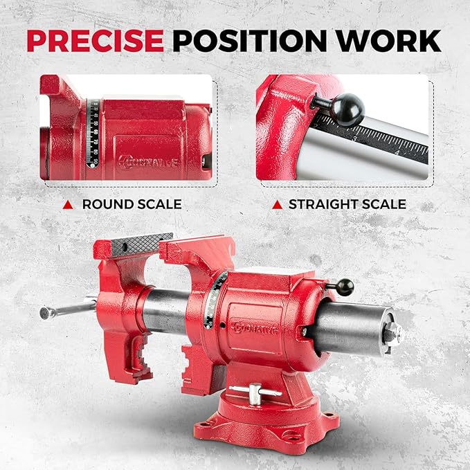 COGNATIVE Upgraded UPG 5-Inch Terminal Location Bench Vise with Ductile Iron Bench Vise 360째 Multi-Purpose Bench Vice with Anvil and Positioning Pins, Clamp force 8800lbs, Red Swivel Vise