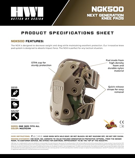 HWI Gear Next Generation Knee Pad for Protection: Combat, Mechanics, Construction, Hunting, Landscaping, Outdoor Survival, Heavy Duty Industrial Grade, Adjustable