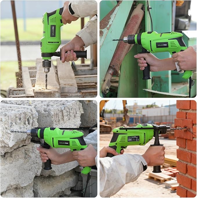GALAX PRO 7Amp 850W 2-in-1 Hammer Drill, 0-3000 RPM, 13 mm Metal Chuck, 360째 Adjustable Auxiliary Handle, Comes with 13 Accessories, Suitable for Concrete, Metal, and Wood