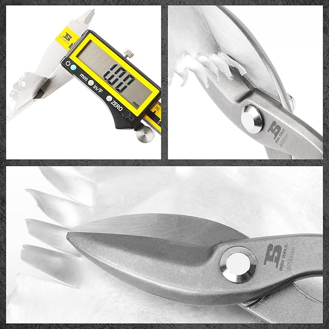 8 Inch Straight Pattern Tin Snips Metal Cutters, High Strength Forged and Heat Treated Carbon Steel with Comfortable Black Rubber Handle