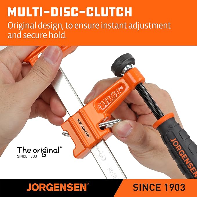Jorgensen 6 inch Bar Clamp Set, 4 Pack Steel F Clamp Light Duty, 300 lbs Load Limited, for Woodworking, Metalworking, DIY