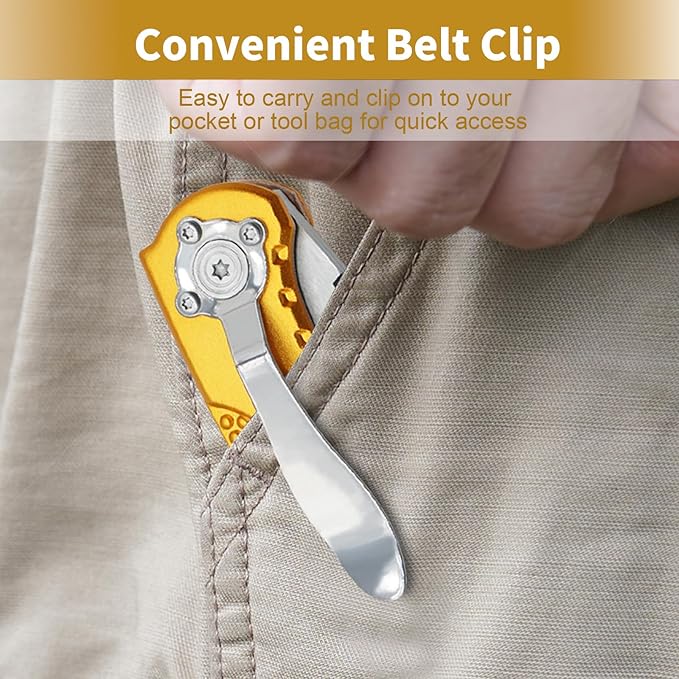 Box Cutter Heavy Duty Utility Knife, Razor Knife, Lightweight Aluminum Handle, Back-lock Mechanism, Stainless Belt Clip, with 5-piece Extra Blades, for Carpet, Carton, Box, Cardboard Yellow