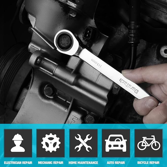 DURATECH 18mm Ratcheting Combination Wrench, Metric, 72-Tooth, 16-Point, CR-V Constructed with Mirror Polish