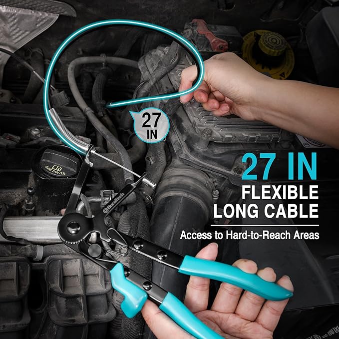 DURATECH Flexible Hose Clamp Pliers, 27" Long Reach Radiator Hose Clamp Removal Tool with Ratchet Locking Mechanisms, Spring Clamp Pliers for Automotive, Car, and Truck Repairs