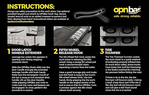 Opnbar Safety Tool (5 Pack) - 3 Trucker Tools in 1: Leverage Bar, Tire Thumper and 5th Wheel Hitch Release, Steel - by Shipping Container Safety International 6f706e626105