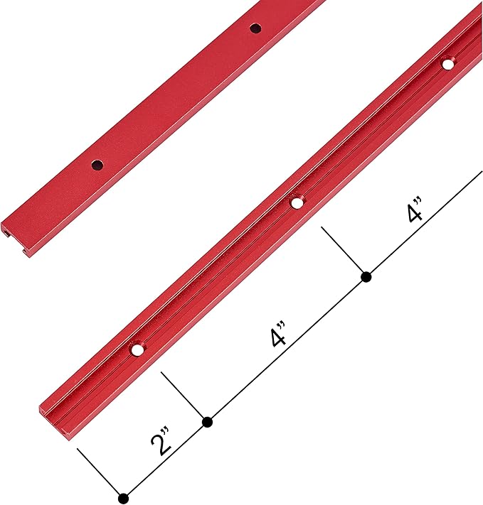 STRONGROWTH 24"X2pk T track with 2pk Hold Down Clamps - Double Cut Profile Universal T-Track Clamps, 6-3/8"L x 1-1/4"W - Woodworking and t slot clamp - Fine Sandblast Anodized - Red Color