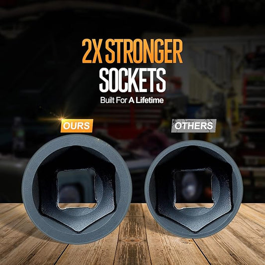 TIGHTSPOT 3/8 Inch Drive 17mm Shallow Impact Socket with Anti-Rounding 6 Point Design, Heat-Treated CRV Steel