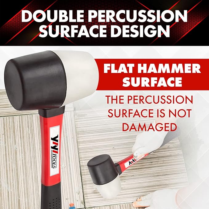 YIYITOOLS Rubber Hammer, 16oz rubber mallet With fiberglass Handle,black and white