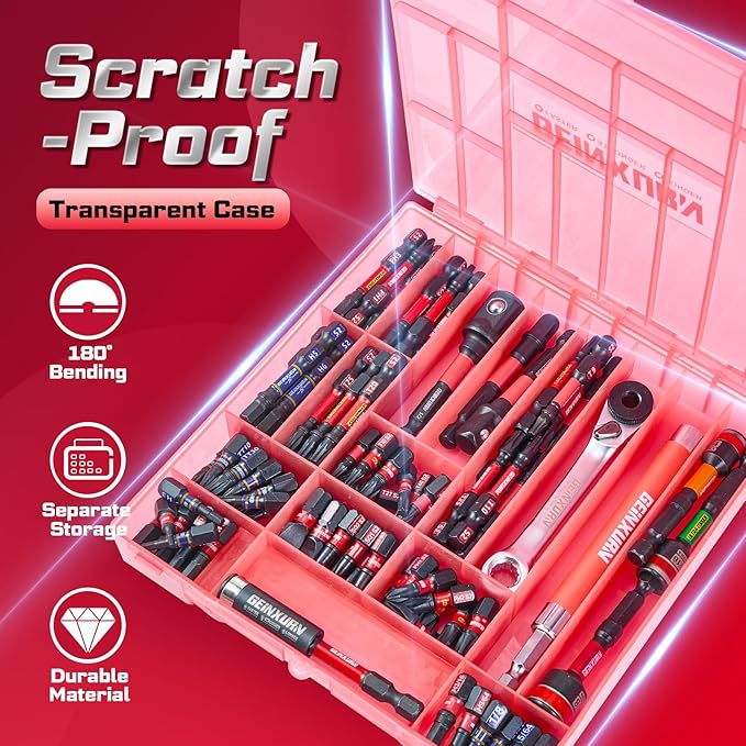 100Pieces 1??2??Impact Screwdriver Bits Set, Magnetic S2 Steel (Phillips/Slotted/Square/Torx/Hex/Security Torx) Driver Bits Tips,Impact Bit Holder and Nut Driver with Red Storage Box Case