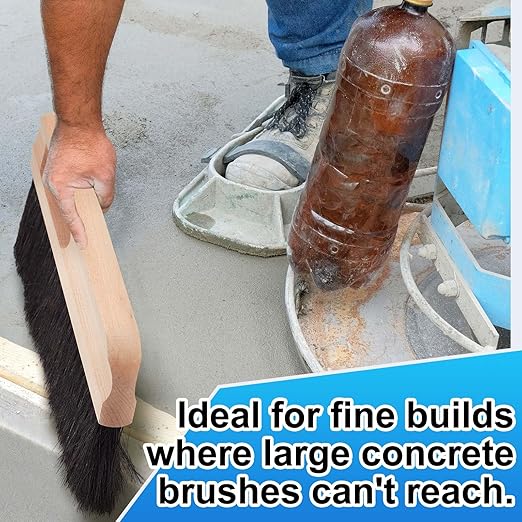 2 Pcs Concrete Brush Horsehair Bristles, 12 Inch Length Masonry Brush Wood Backed Concrete Broom, Black Horsehair Fibers
