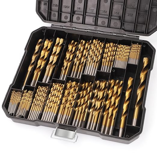 COMOWARE 230 Pcs Titanium Coated Drill Bit Set for Wood, Metal, Plastic & Aluminum Alloy - 3/64" to 1/2" with Storage Case