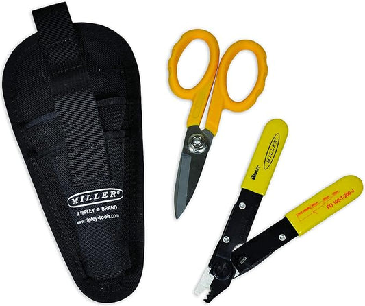 Miller MA01-7000 Kit, FO 103-T-250-J 3-Hole Fiber Optic Cable Stripping Tool and KS-1 Kevlar Scissors, Easily Portable Tool Set with Belt Clip Pouch for Professionals