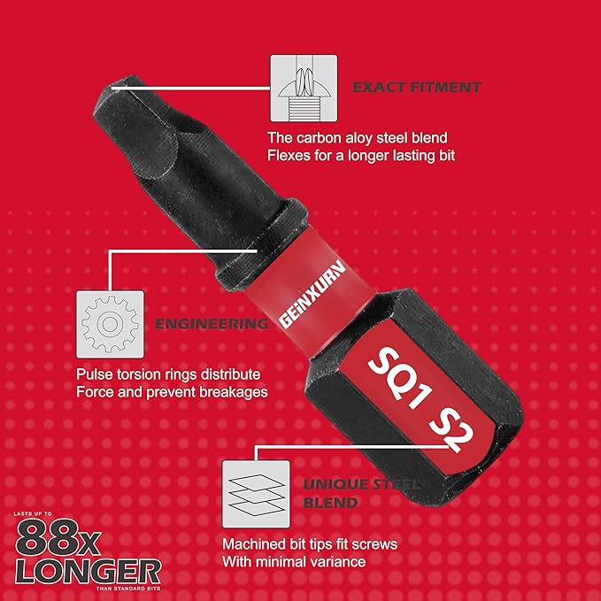 Screwdriver Bit Set with PH1/PH2/PH3/SQ1/SQ2/T20/T25/SL8/SL10 and 1Pcs Impact Bit Holder, 60Pieces Impact Rate Insert Driver Bit Set