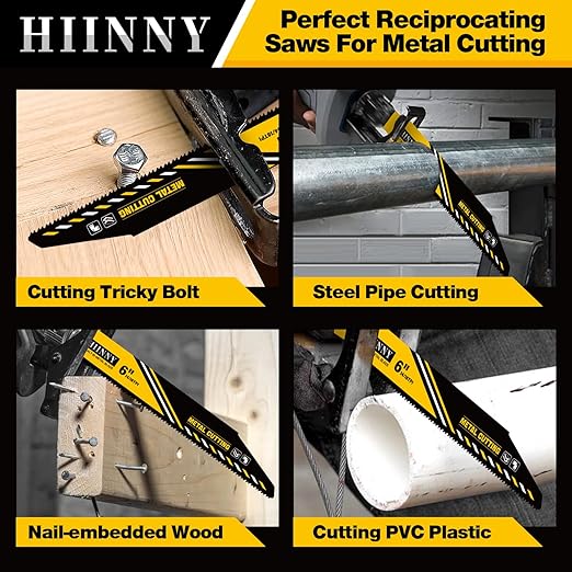 25 Pack 6 inch 14/18 TPI HIINNY Bi-Metal Auto Reciprocating Saw Blades,Blades Metal Cutting with M42 Teeth and Cobalt,for Automatic Dismantling Sawzall Blades for 1/16-5/16 Medium Metals