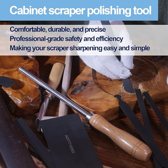 Cabinet Scraper Burnisher Tool,Scraper Burnisher for Creating Sharp Burrs and Honing Card Scrapers,with high-quality wooden handle and Super Hard High Speed Steel Rod