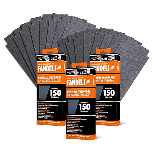 Fandeli | Multi-Purpose Sanding Paper | Grit 150 | 75 Sheets of 4-1/4'' x 11'' | Perfect for Sanding Drywall | Hand Sanding | Orbital Sanders | Sandpaper Sheets | Sandpaper Grit.