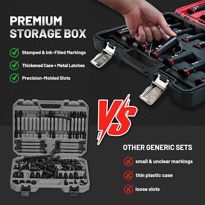 EZARC 1/2" Drive Impact Socket Set, 31-Piece SAE (3/8?? in) and Metric (10??4 mm) Deep Sockets, CR-V Material, 3/6/10 in Extensions, Universal Joint & Adapter, Storage Case