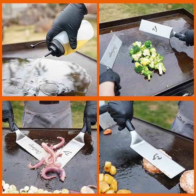Blackstone Spatula Set 5-Piece ??Heavy-Duty Stainless Steel Griddle Tools for Blackstone/Camp Chef ??Extra Thick Spatulas & Scraper ??Commercial-Grade BBQ & Camping Cooking Kit