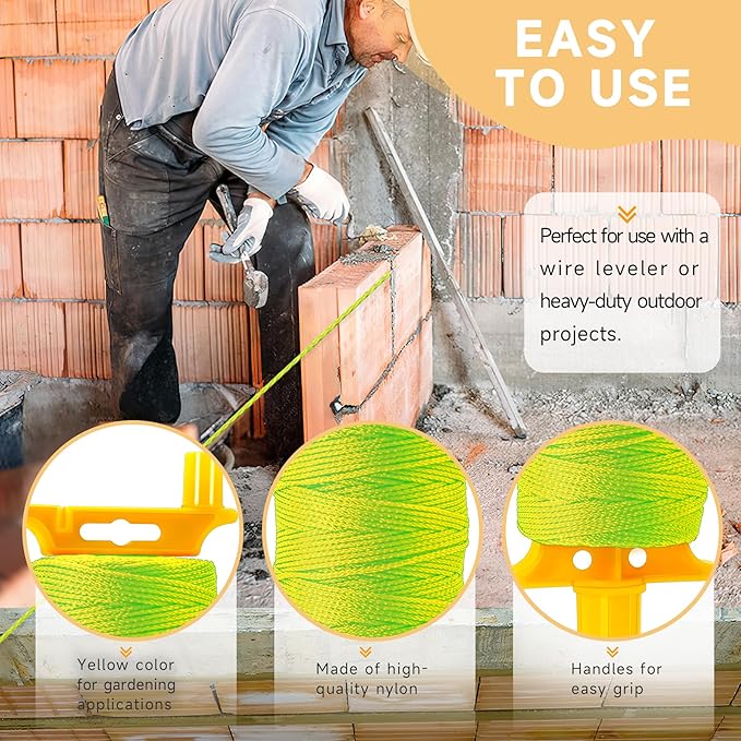2 Pack Mason Line with Handle,540ft #18 Braided Nylon Mason Line for Gardening (Yellow, Large)