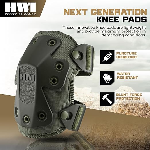 HWI Gear Next Generation Knee Pad for Protection: Combat, Mechanics, Construction, Hunting, Landscaping, Outdoor Survival, Heavy Duty Industrial Grade, Adjustable