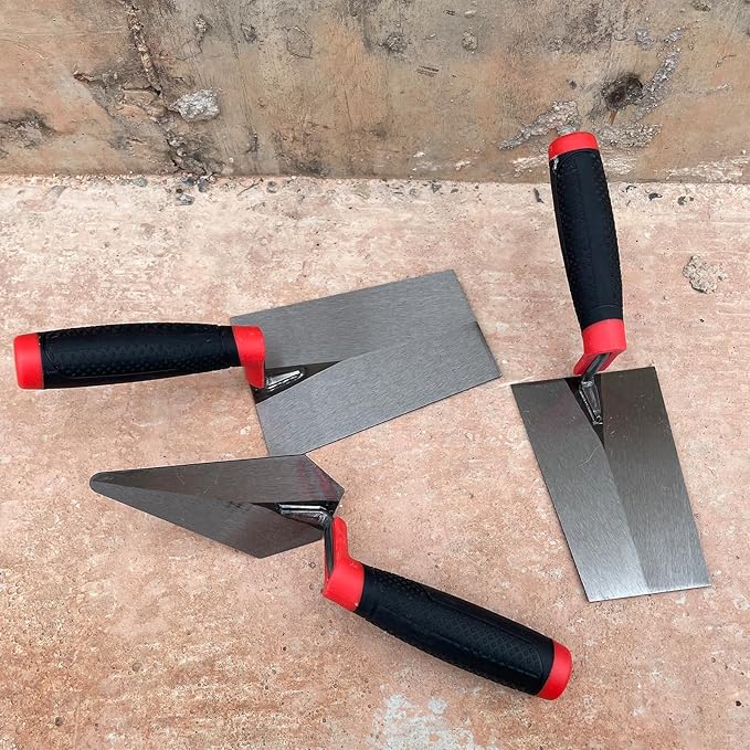 3 Pack Masonry Hand Tool Set, 5??Brick Pointing Trowel, 5.6??and 7??Bucket Margin Trowel, Carbon Steel Bricklaying Hand Tool for Concrete, Cement, Plaster, Tile Construction Projects
