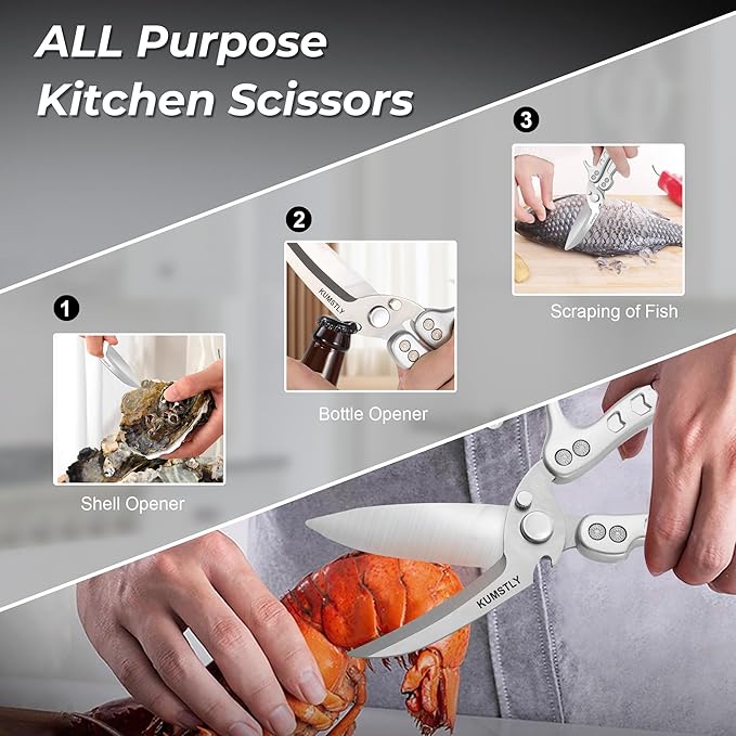 Heavy Duty Poultry Shears Professional Kitchen Scissors for Cutting Chicken, Turkey, Meat, Bones, Vegetables Stainless Steel Spatchcock Shears Multipurpose Food Scissors (Grey)