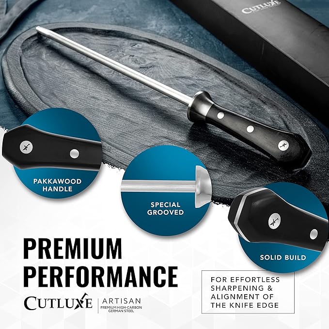 Cutluxe Honing Rod, Knife Sharpener Rod ??10" Honing Steel ??Ergonomic Handle Design, Grilling Gifts for Men ??Artisan Series