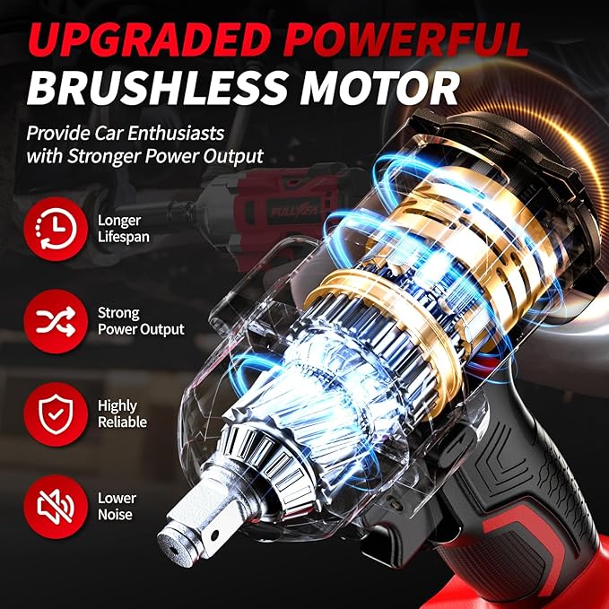 1/2" Cordless Impact Wrench, 406Ft-lbs (550N.m) Brushless Impact Gun Kit with 2x 4000mAh Battery & Fast Charger, 3000RPM High Torque Electric Impact Wrench, Power Impact Driver for Car Home