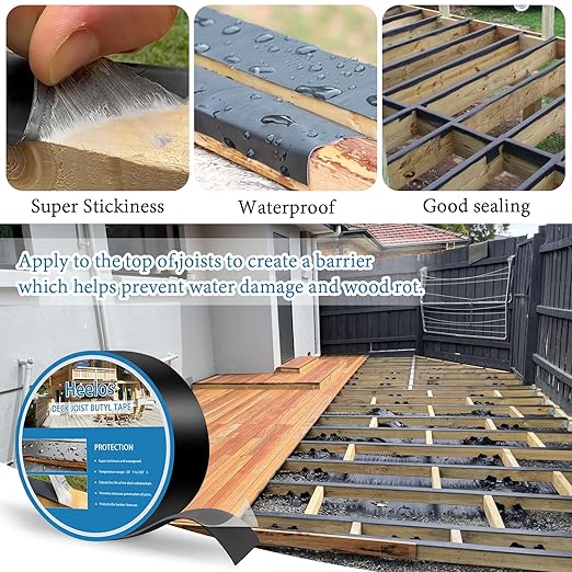 Deck Joist Tape 2''횞50',4 Pack Weather-Resistant Joist Tape for Decking,Waterproof Seal Antiseptic Butyl Decking Tape,Self-Adhesive Flashing JoistsTape for Wood Decks Beams Roof