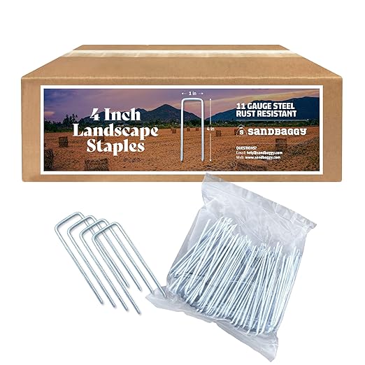 Sandbaggy 4 Inch Landscape Sod Staples | Great for Hard & Rocky Soil | Sharp Like a Knife | Tough 11 Gauge Rust-Resistant | Trusted by Farmers & Contractors Across USA (6000 Staples)
