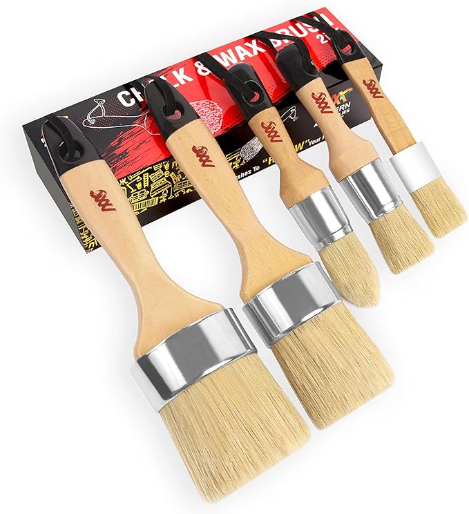 Chalk Paint Brush Set for Furniture ??5PC Natural Bristle, 3 Small and 2 Large Wax Brushes (2.5"), Perfect for Painting, Stenciling, and Waxing, Compatible with Chalk Paint and Furniture Wax
