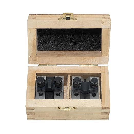 HFS(R) V Blocks with Clamp Set 1-3/8 x 1-3/8 x 1-3/16 Hardened Steel 90 Degree Angle Accuracy V Block Set Multi-Purpose Gauge Machinist Tool